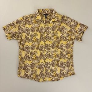 Yellow Brown Palm Print Alfani SS XL Men’s Button Shirt Short Sleeve Extra Large
